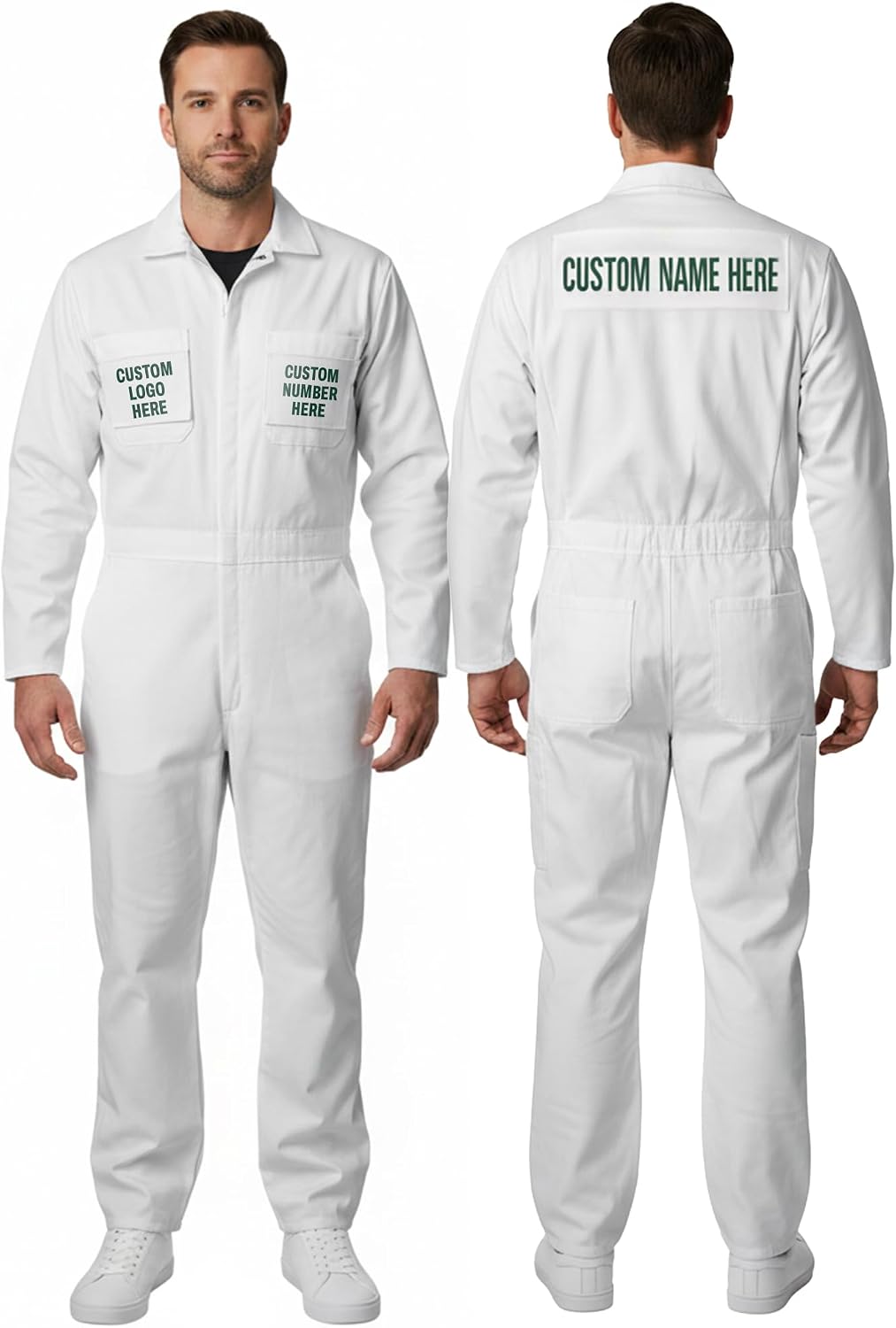 Caddie Adults Uniform Custom Golf Outfit (White) - Caddy Jumpsuit w/2 Front Pocket Patches,1 Back Patch