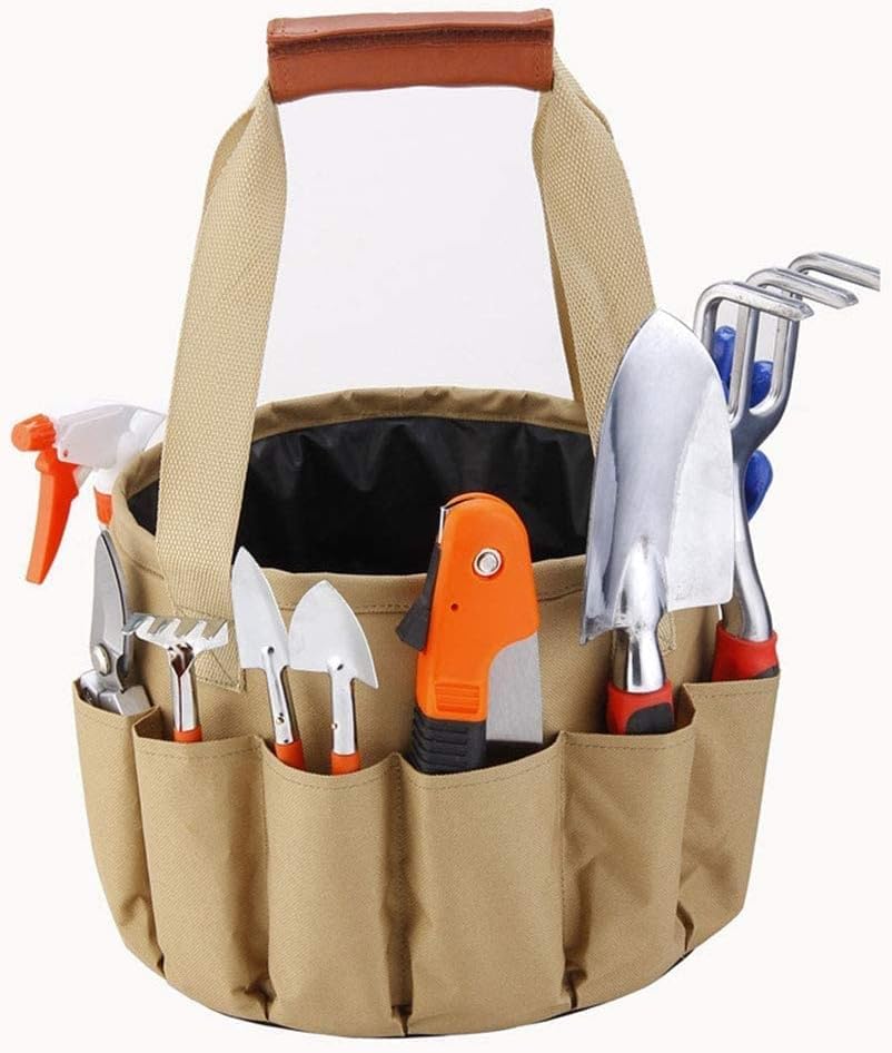 Large Garden Tote and 10 Pcs Tools Set Garden Bucket Tool Kit Organizer Heavy Duty Gardening Hand Tools for Garden Lovers