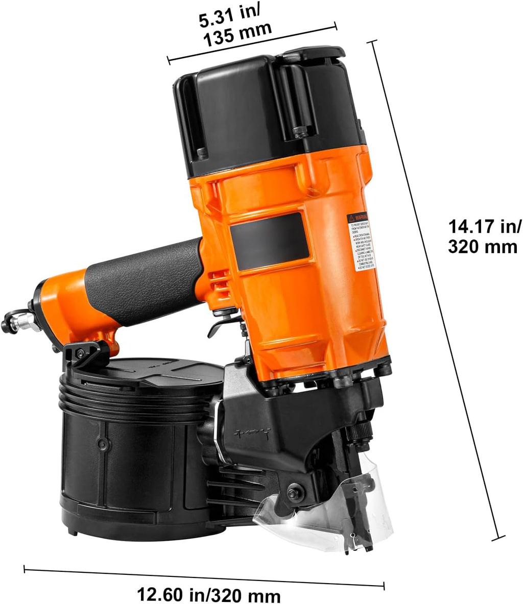 Happybuy Coil Siding/Framing Nailer CN83N, 2' to 3-1/4' 15 Degree Pneumatic Siding Nail Gun with Tool-Less Depth Adjustment, 70-120PSI Air Coil Nailer for Siding Sheathing Wooding Fencing Decking