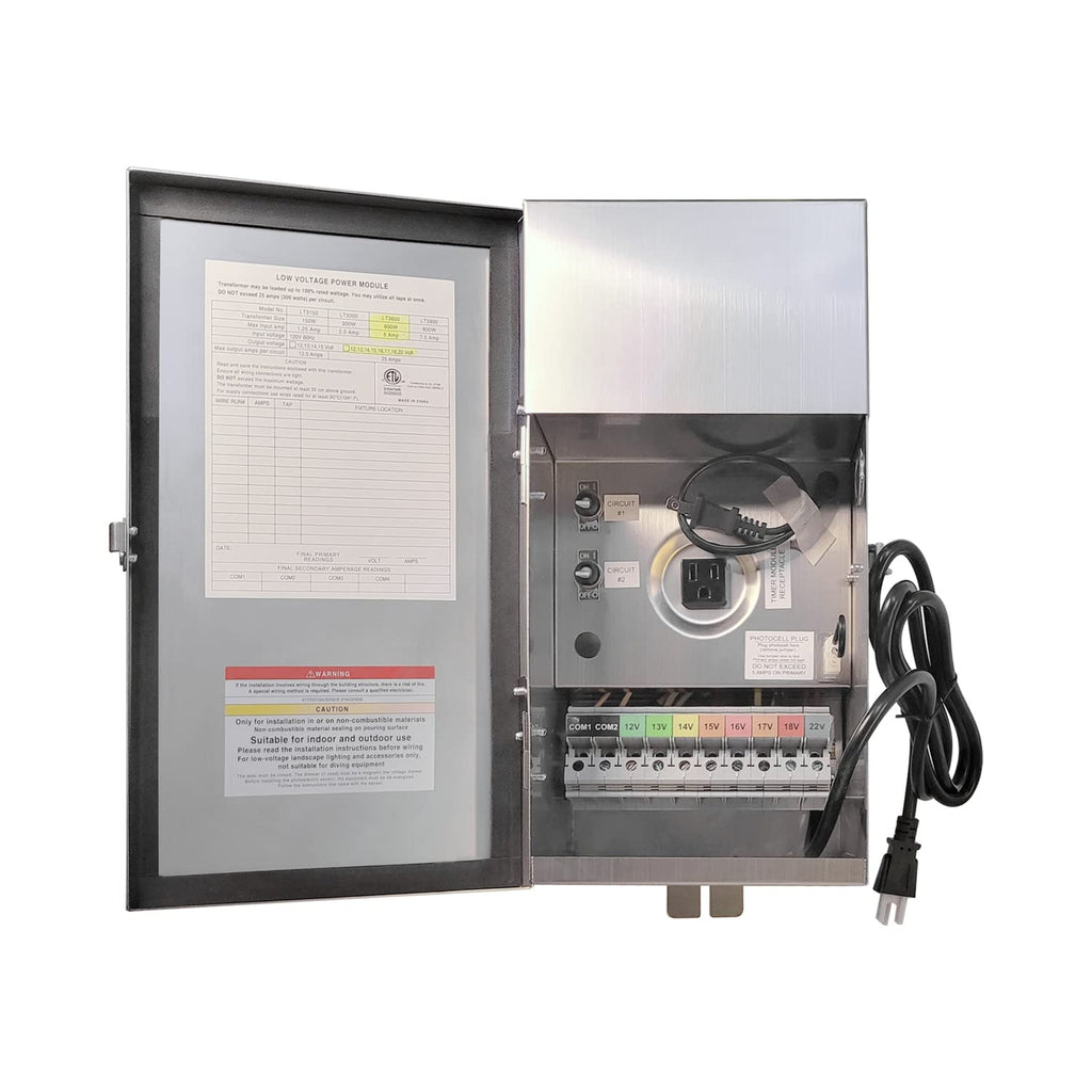 COLOER 600W Low Voltage Landscape Transformer, 120V AC to 12V/13V/14V/15V/16V/17V/18V/22V AC Multi-Tap Stainless Steels Weatherproof Power Pack for Landscape Lighting Outdoor(Transformer Only)