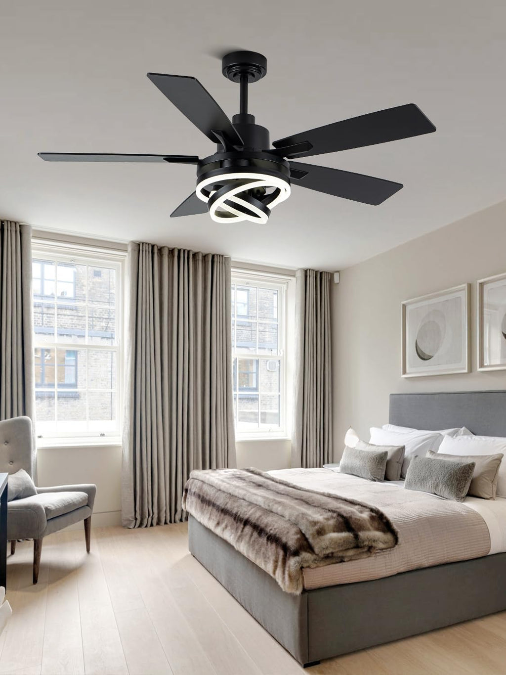 52' Ceiling Fan with Lights and Remote Contro Modern Chandelier Ceiling Fan with Lights for Bedroom Living Room (Black)