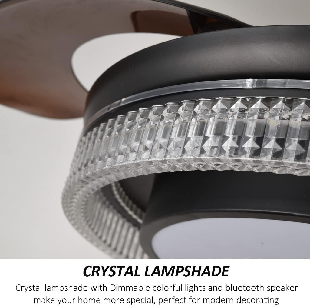 42in Fandelier Ceiling Fan with Lights and Bluetooth Speaker,Modern Crystal Chandelier LED Fan 6 Speeds Fans Music with Remote Control Modern Crystal Invisible Blades with Silent Motor