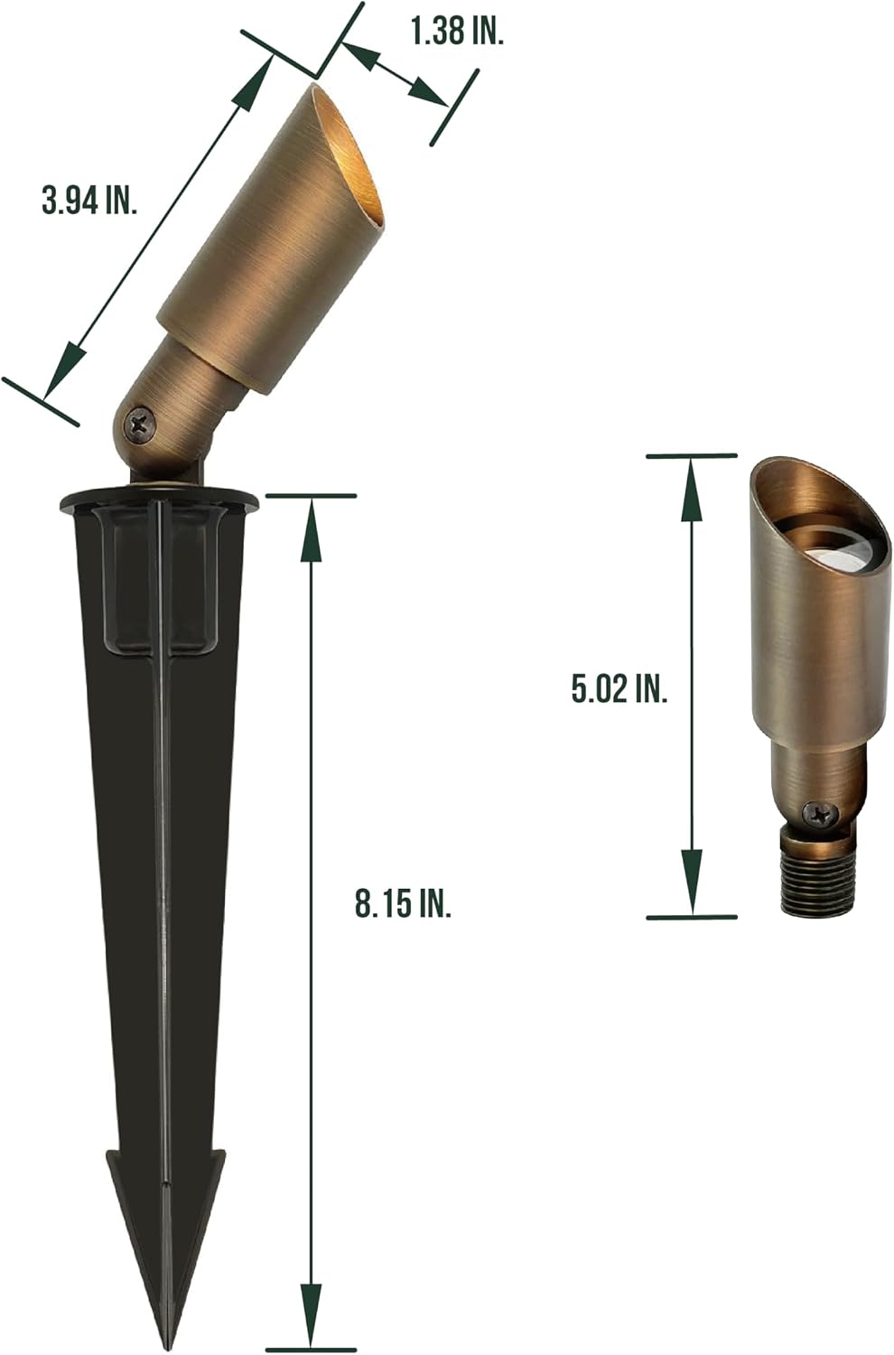 GKOLED Mini Size Brass Landscape Spotlight, Low Voltage 12V AC/DC Outdoor Directional Up Light, 180 LM, 3W MR8 LED Bulb ABS Ground Stake, 2700K Warm White, Garden Patio Trees Spot Uplight (Pack of 4)
