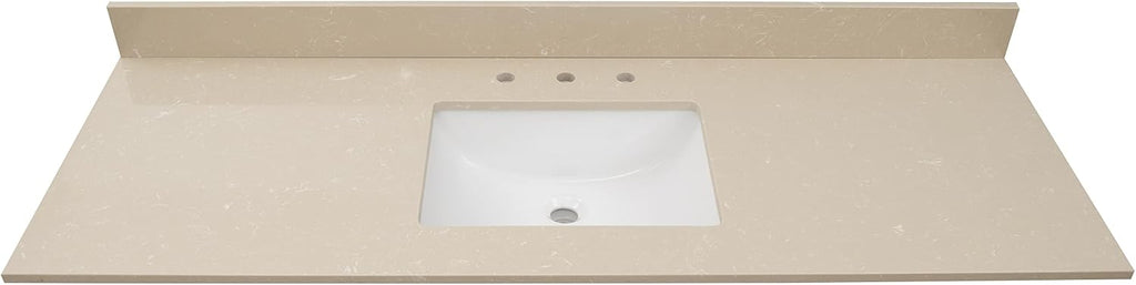 MSI Cosmic Sand Vanity Top with Under Mount Rectangle Single Bowl Ceramic Sink, Engineered Marble Stone, 4' CC Faucet Holes, 61'X22'