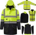 ANSI Class 3 High Visibility 7 in 1 Safety Winter Jacket For Men Safety Coat Traffic Reflective Parka Jacket