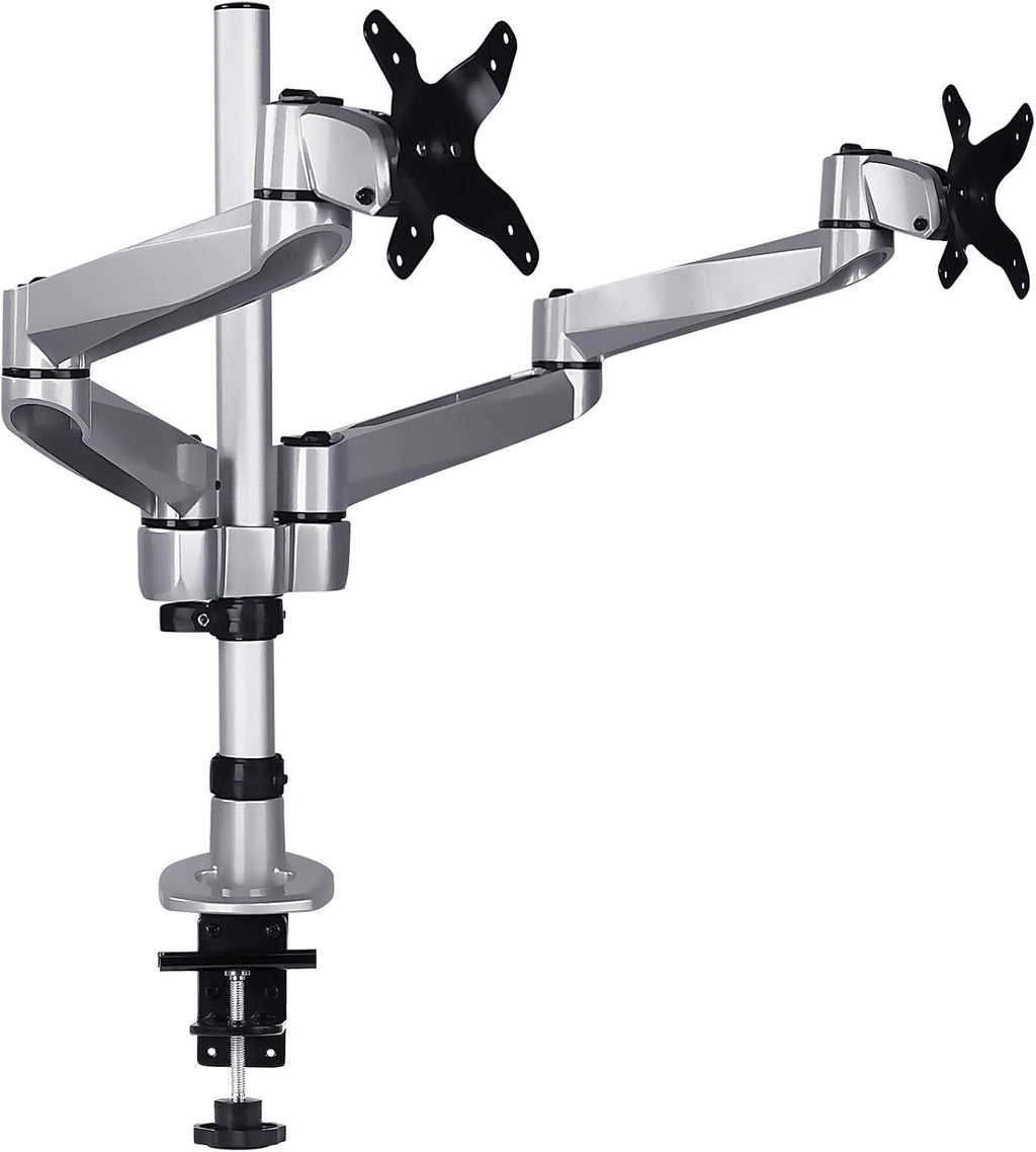 Mount-It! Premium Modular Dual Monitor Desk Mount Arms | Tilt Swivel VESA Wall Mount | Fits 13 15 17 19 21.5 24 27 Inch Computer Screens with 75 100 VESA Patterns | C-Clamp and Grommet Bases | Silver