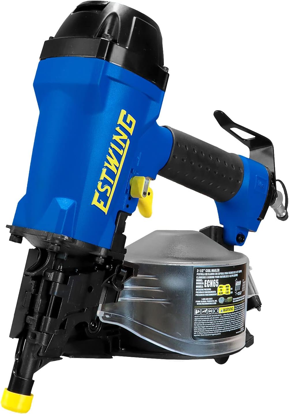 Estwing ECN65 Pneumatic 15 Degree 2-1/2' Coil Siding Nailer with Adjustable Metal Belt Hook, 1/4' NPT Industrial Swivel Fitting, and Bag