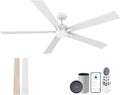 72' Large Smart Ceiling Fan with Lights Remote,Silent DC Motor,Control via Voice Alexa Google App,Outdoor Indoor Modern Ceiling Fans for Large Living Room Patios Decks,5 Blades in White & Light Wood