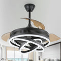 42' Retractable Ceiling Fan with Lights and Remote, Black Fandelier Ceiling Fan Modern Chandelier LED Light, Reversible Quiet DC Motor 3CCT Dimmable 6 Speed for Bedroom Living Room