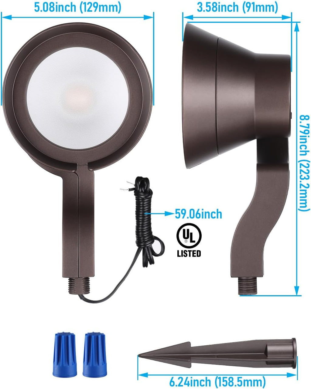 LEONLITE 8-Pack 9W RGB Low Voltage Landscape Lights, Color Changing Wall Wash Landscape Lighting Outdoor, 12-24V LED Landscape Spotlights, Uplight, ETL Listed, Aluminum, IP65 Waterproof