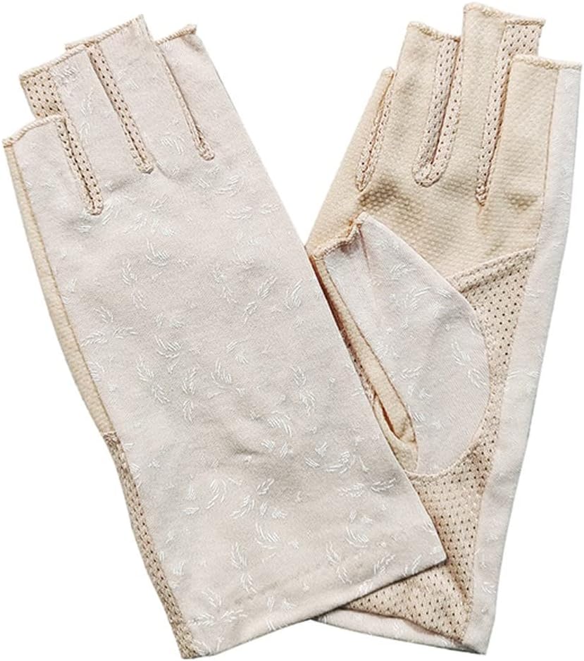 Women's Cotton dot Fingerless Half Finger anti-Skid Sun Protection Printing thin Short Driving Gloves
