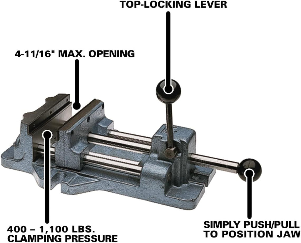 Wilton Cam-Action Drill Press Vise, 4' Jaw Width, 4-11/16' Max Opening (Model 1204)