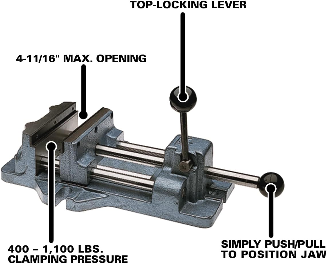 Wilton Cam-Action Drill Press Vise, 4' Jaw Width, 4-11/16' Max Opening (Model 1204)