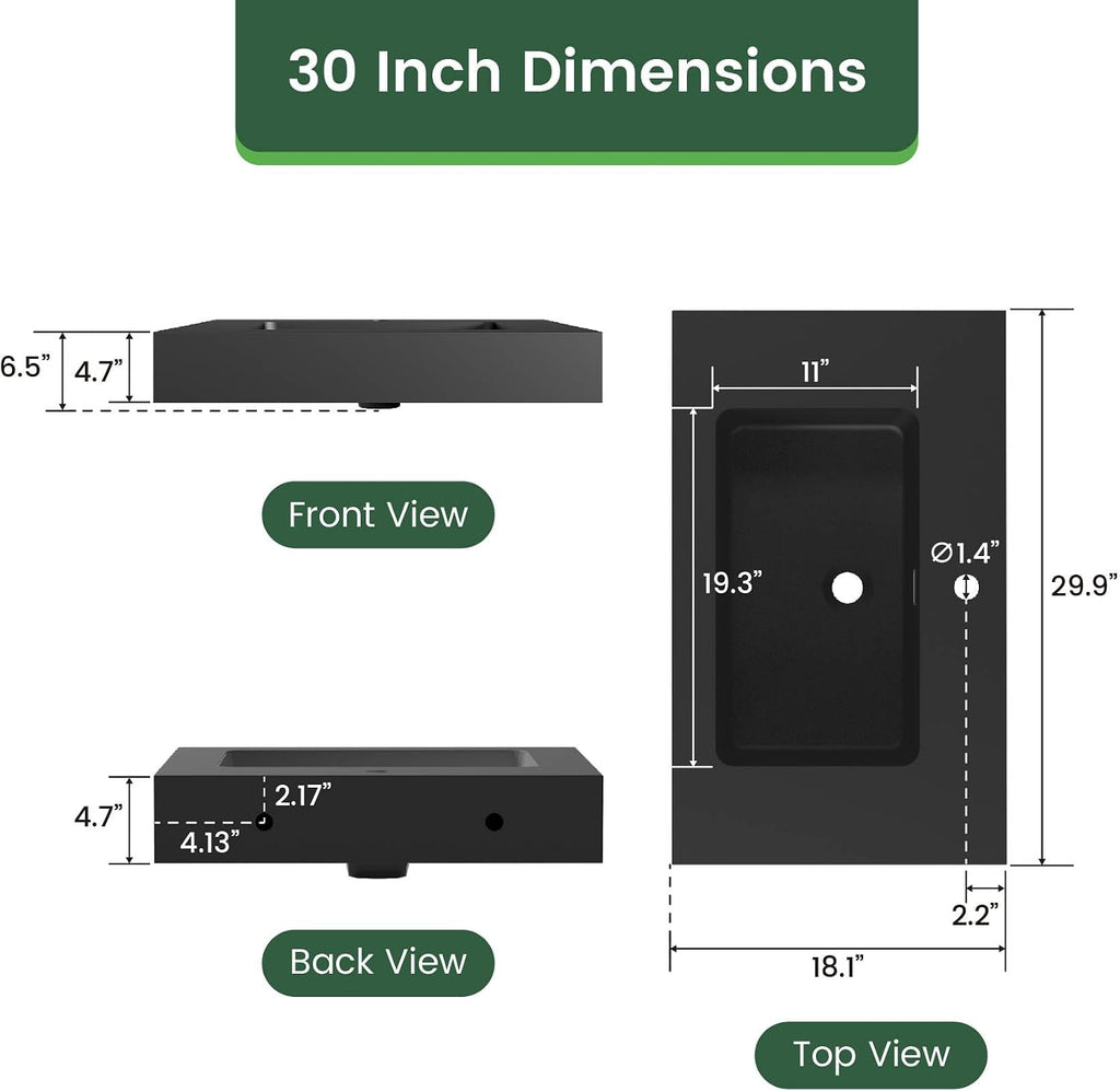 30 Inch Matte Black Vanity Sink – Solid Surface Bathroom Vanity Top with Integrated Sink, Easy-to-Clean Non-Porous Finish for Powder Room or Guest Bath