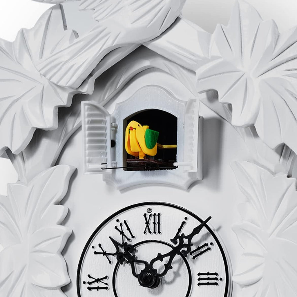 TIMEGEAR Cuckoo Clock with Night Mode, Hand Carved Decorations and Swinging Pendulum (White)