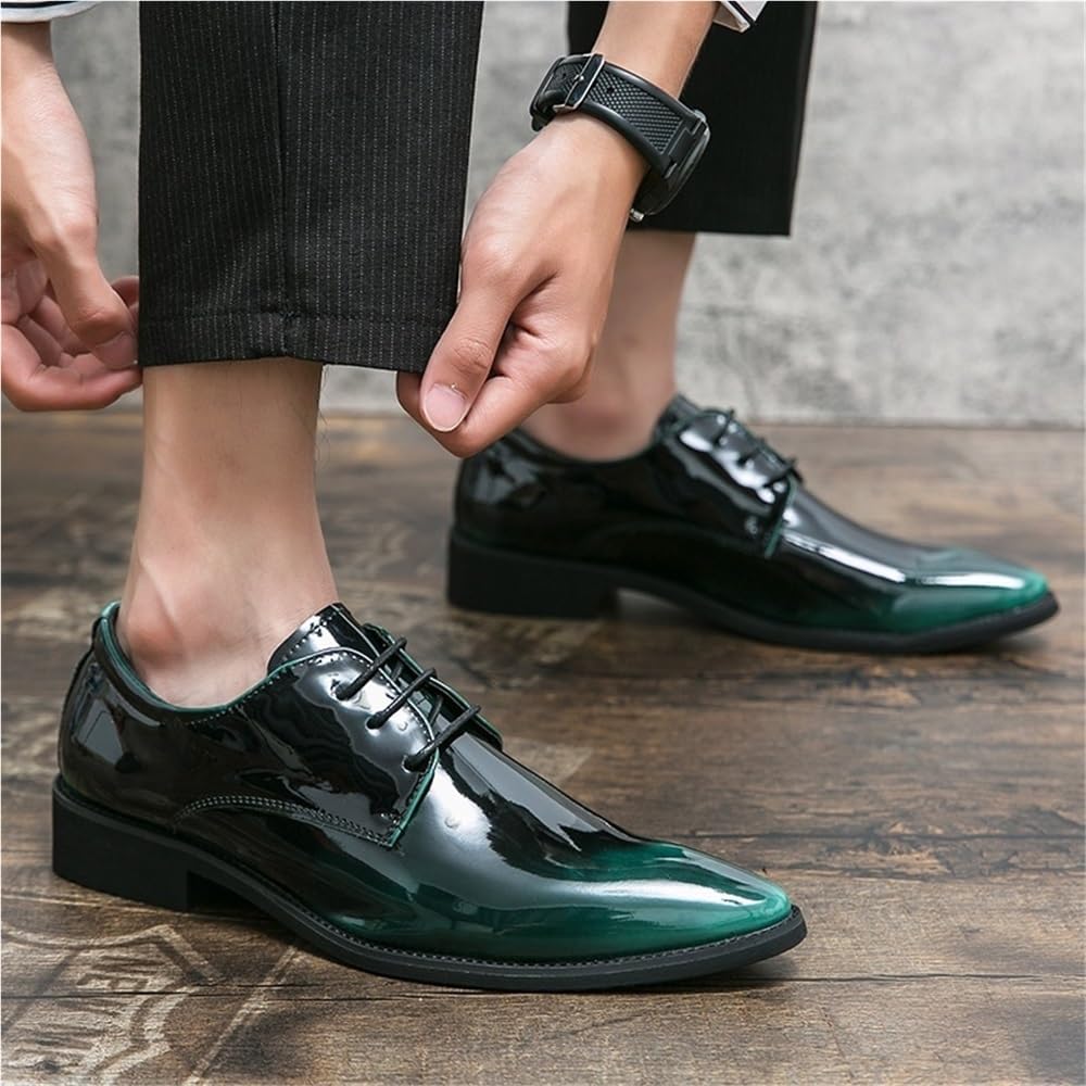 Mens Anti Slip Oxford Shoes PU Leather Lace Up Uniform Work Shoes Plain Toe for Outdoor Safety and Professional Non Slip Workwear(Green,8)