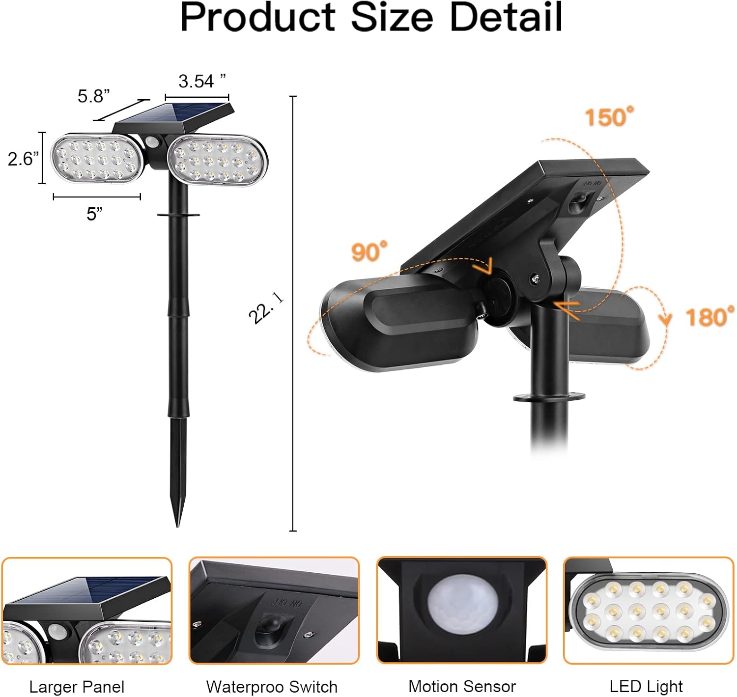 EMANER (Bundle 10Pack) Solar Spot Light with Motion Sensor, Solar Yard Light Dusk to Dawn Outdoor Waterproof