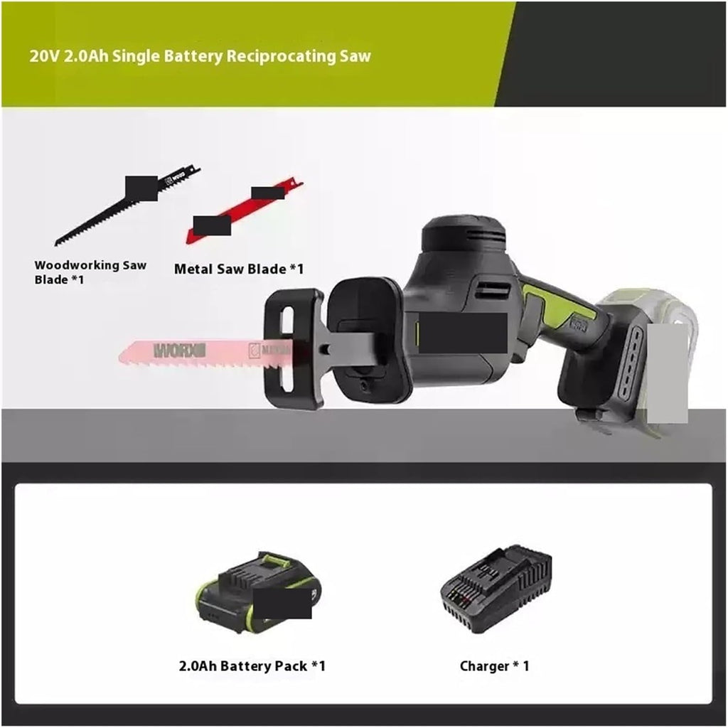Reciprocating Saw, Cordless Brushless Reciprocating Saw Electric Handheld Cutting Saw for Metal and Wood(2.0A single battery)
