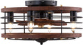 18' Caged Ceiling Fan with Light Flush Mount, Modern Farmhouse Fandelier with Timer & Control, 3-Speed, Ceiling Fan Light Fixture for Kitchen Bedroom Office Dark Brown 110V E26*4