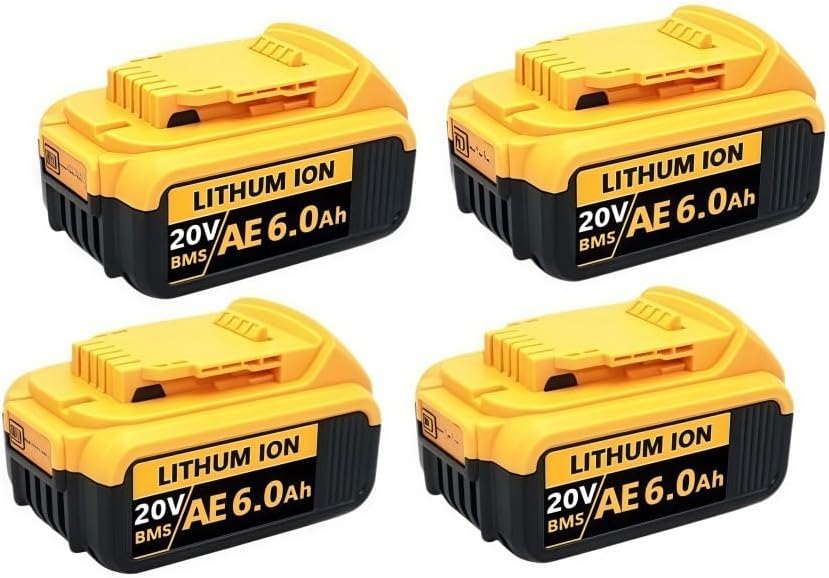 20V Replacement Lithium-Ion Battery Compatible With Dewalt DCB200 DCB206 DCB207 DCB204 Cordless Power Reciprocating Saw Drill Nail Gun Tool Packs(6Ah 4pcs)