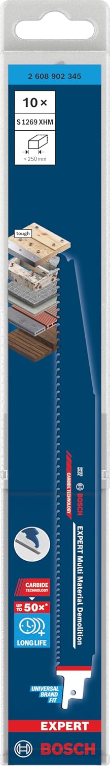 Bosch 10 x Expert Multi Material Demolition S1269XHM Reciprocating Saw Blade (for Wood with Metal, Timber with Mortar and Nails, Length 300 mm, Professional Accessories Reciprocating Saw)
