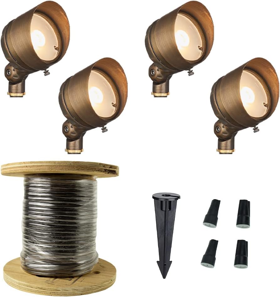 VOLT Cast Brass G4 Infiniti 40 (500 Lumens) 12V LED Outdoor Spotlight 4-Pack Expansion Kit for Low Voltage Landscape Lighting