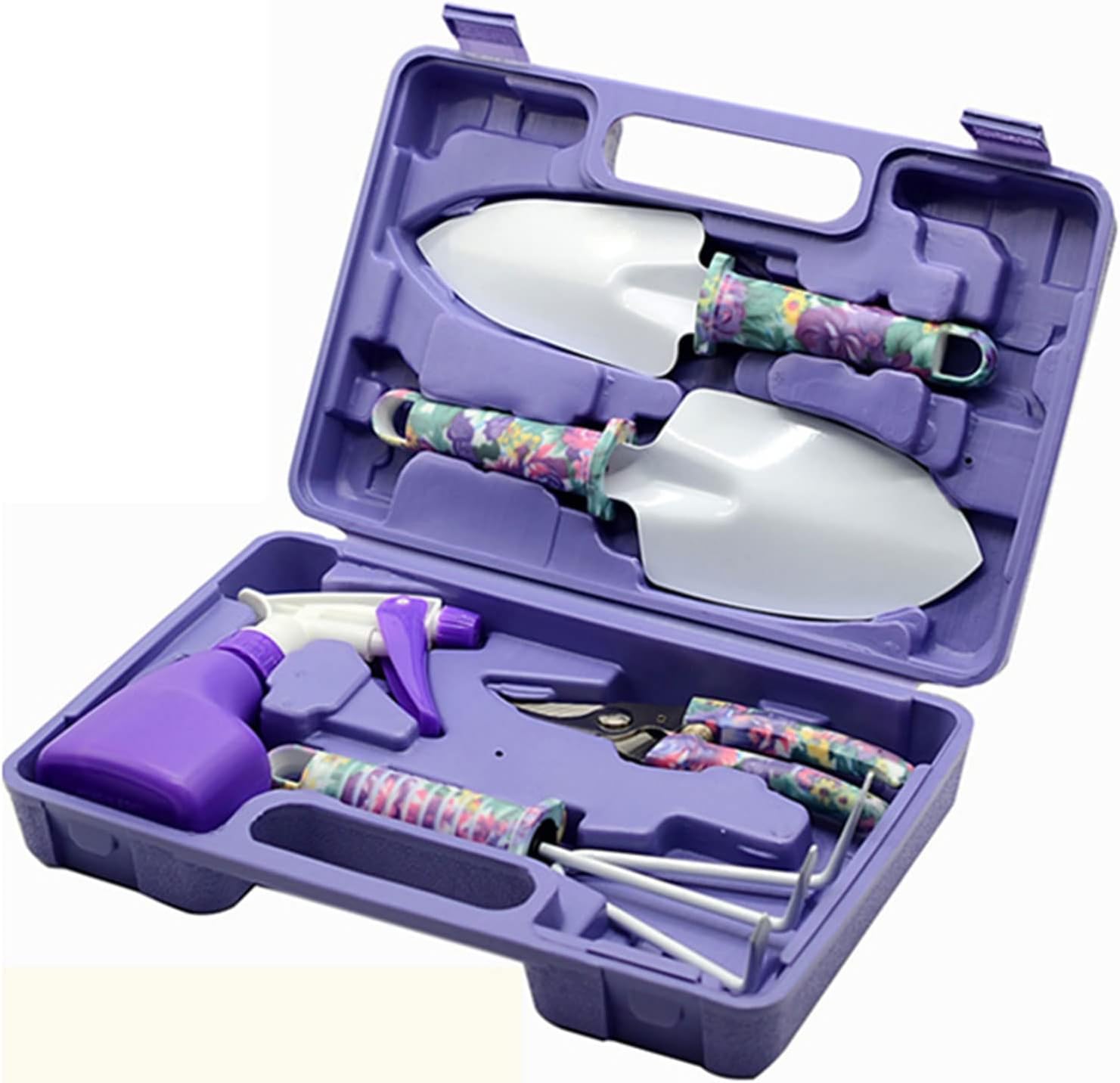 Garden Tools Set, 5 Pieces Gardening Tools, Garden Hand Tools with Carrying Case & Purple Floral Print Ergonomic Handle (Color : Blue)