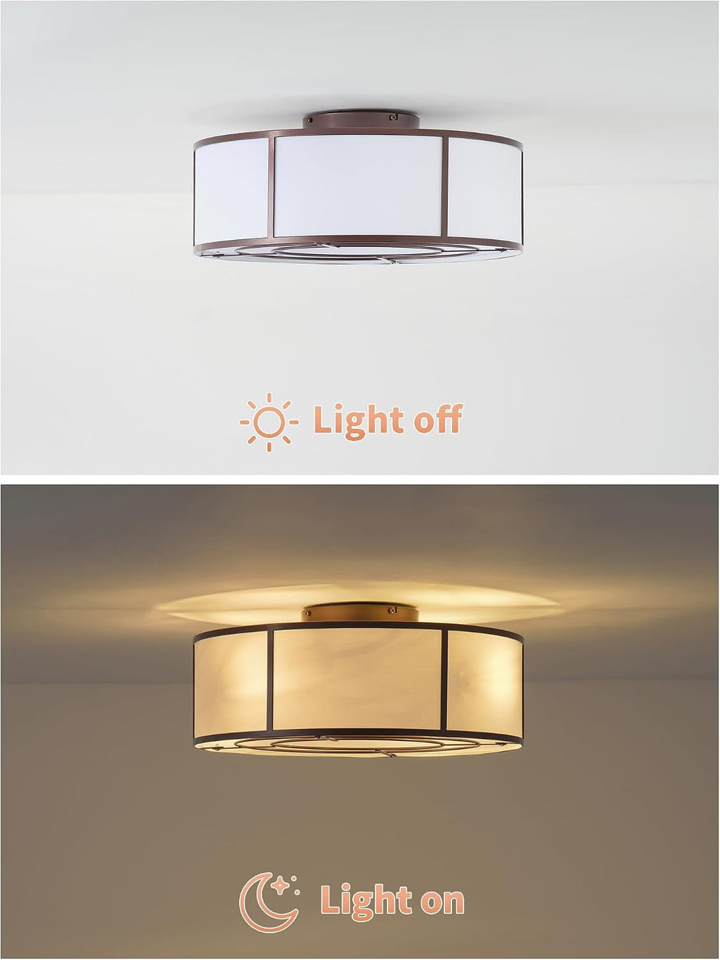 Low Profile Ceiling Fans with Lights, 20' Flush Mount Ceiling Fan with Light, Brown and White Boho Bladeless with 6 Speeds Remote Control for Bedroom, Nursery, Living Room