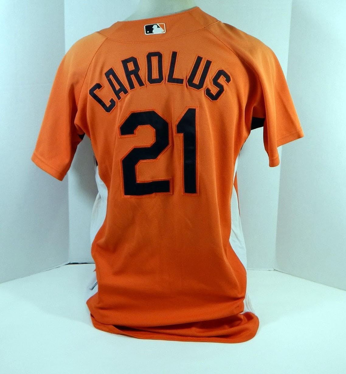 2007-08 Baltimore Orioles Levi Carolus #21 Game Used Orange Jersey BP Ext ST 46 - Game Used MLB Jerseys
