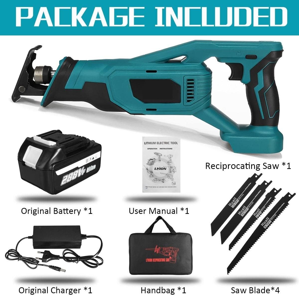 Cordless Reciprocating Saw, Electric Metal and Wood Cutting Tool, Suitable for Beginners and Professionals to Use Easily