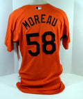 2007-08 Baltimore Orioles Nathan Moreau #58 Game Used Orange Jersey BP Ext ST 48 - Game Used MLB Jerseys