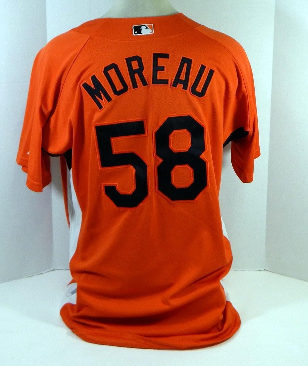 2007-08 Baltimore Orioles Nathan Moreau #58 Game Used Orange Jersey BP Ext ST 48 - Game Used MLB Jerseys