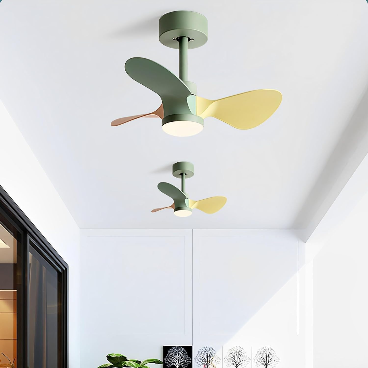 LED Fandelier Ceiling Fan with Light for Kids Room Small Kitchen Ceiling Fan Light with Remote Control Dimmable Large Ceiling Light Fan Chandelier for Living Room Children Bedroom Dining Room