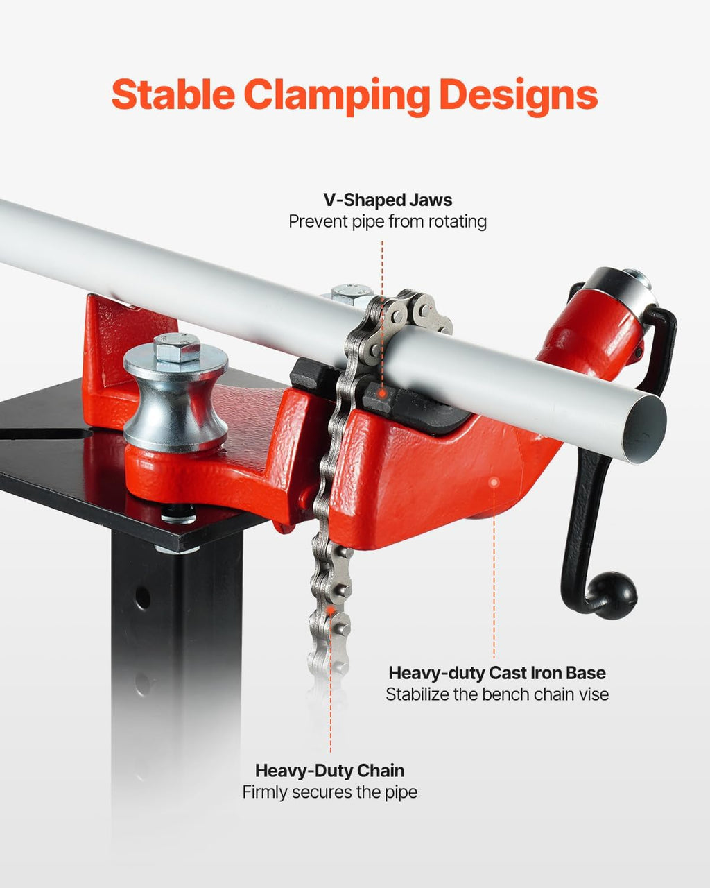 VEVOR Heavy-Duty Pipe Chain Vise, 1/8' - 5' Pipe Capacity, 26' Rugged Chain & Cast Iron Base, Hitch Mount Vise Plate Holder With Adjustable Height - Fits 2 inch x 2 inch Receiver