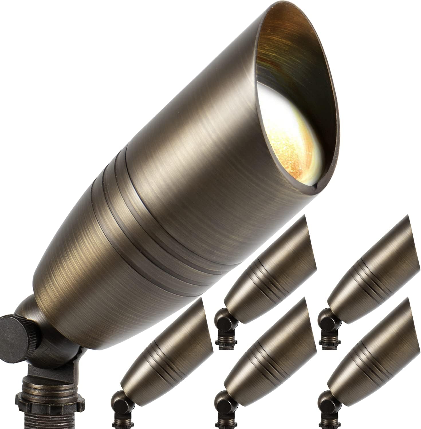 H&A Solid Brass Landscape Spotlight Outdoor Led Landscape Lights 12V Low Voltage with Ground Spike for Outdoor (6 Packs)