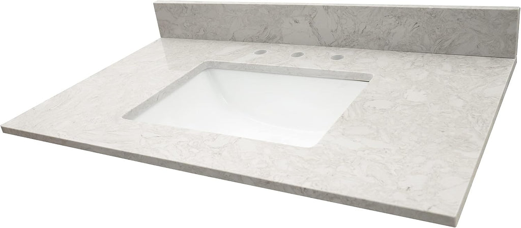 MSI Drifting Fog Vanity Top with Under Mount Rectangle Ceramic Sinks, Engineered Marble Stone, 4' CC Faucet Holes, 37'X22'