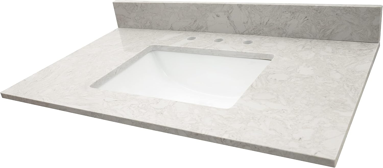 MSI Drifting Fog Vanity Top with Under Mount Rectangle Ceramic Sinks, Engineered Marble Stone, 4' CC Faucet Holes, 37'X22'