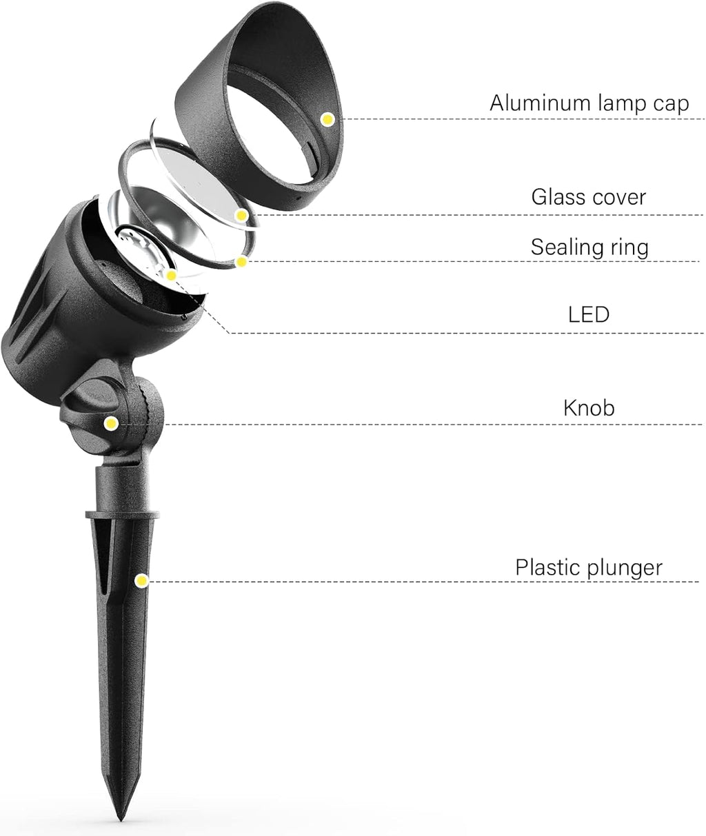 Outdoor Low Voltage Landscape Light Kit 11 Watt 300 Lumen 2700K Warm White LED Spotlights 12 Volt Flood Lights with Connector and Stake 8Pack