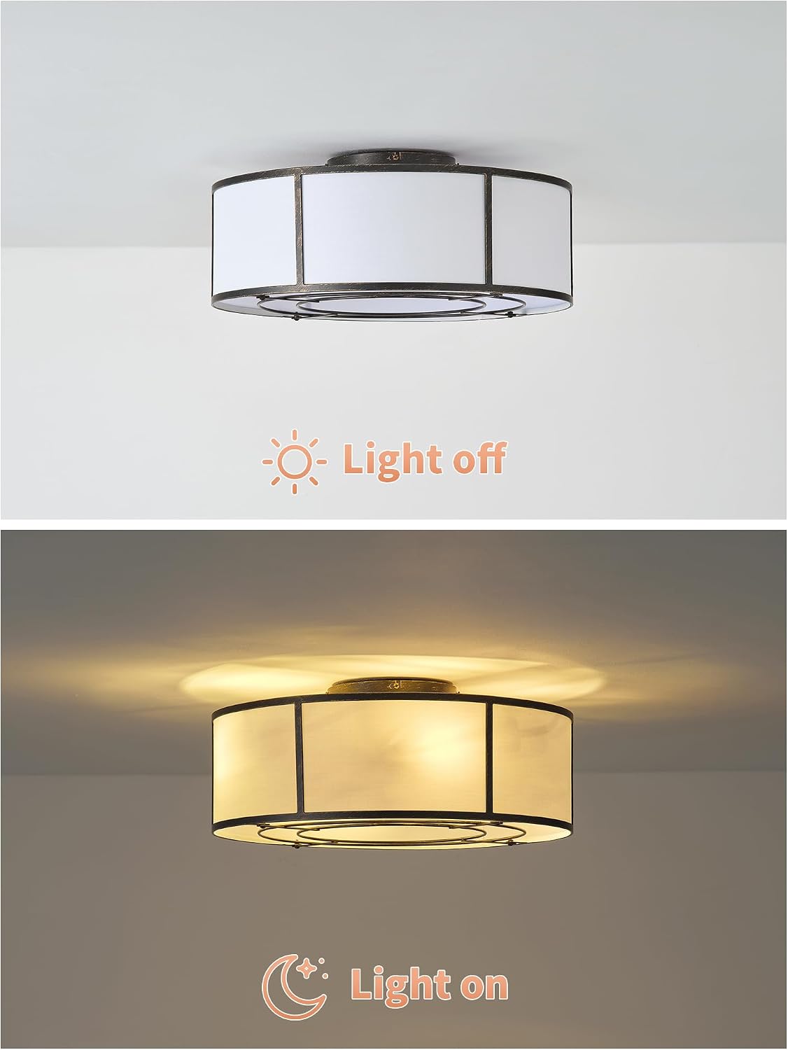 Low Profile Ceiling Fans with Lights, 20' Flush Mount Ceiling Fan with Light, Black and White Boho Bladeless with 6 Speeds Remote Control for Bedroom, Nursery, Living Room