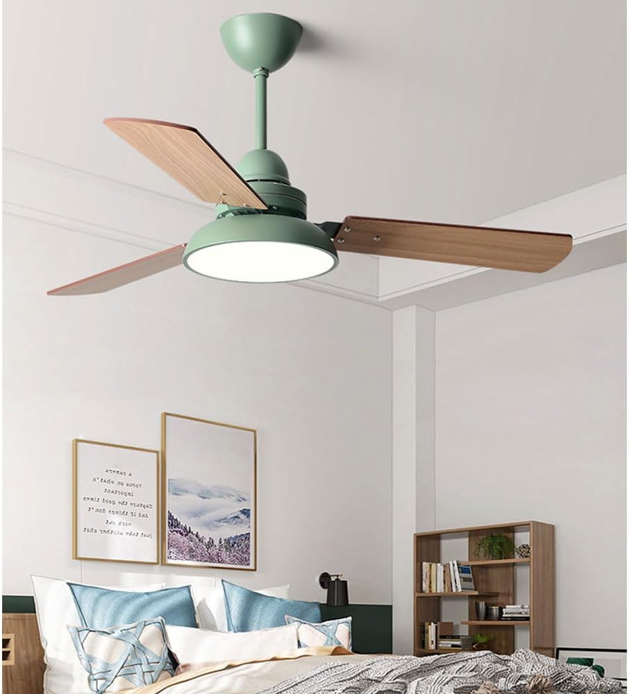 Modern Quiet 42in Ceiling Fan With Light 6 Gear Wind Speed Remote Ceiling Fans Indoor LED Green Ceiling Lights Fan Lighting Plywood Fan Blades For Living Room Dining Room Bedroom