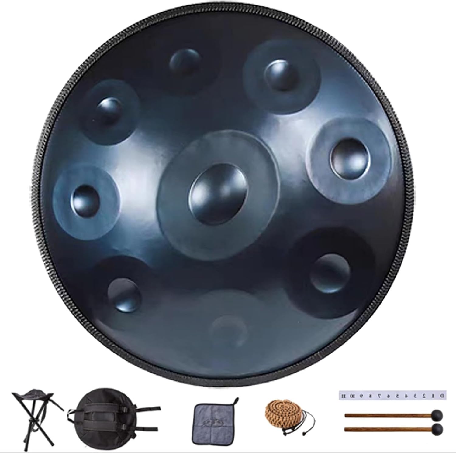Handpan Drums In D Minor, 440hz 22inches Hand Drum Set With Backpack, Courses, Stand, Cleaning Cloth, And Two Mallets Percussion Instruments Tunable(Blue,9)