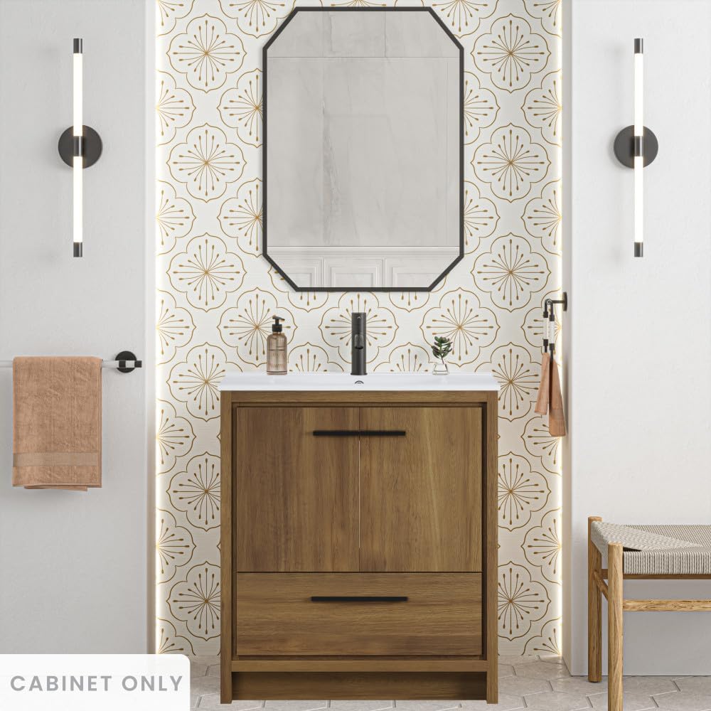 Swiss Madison Virage 30' Freestanding Bathroom Vanity in Brown Oak Without Sink Top