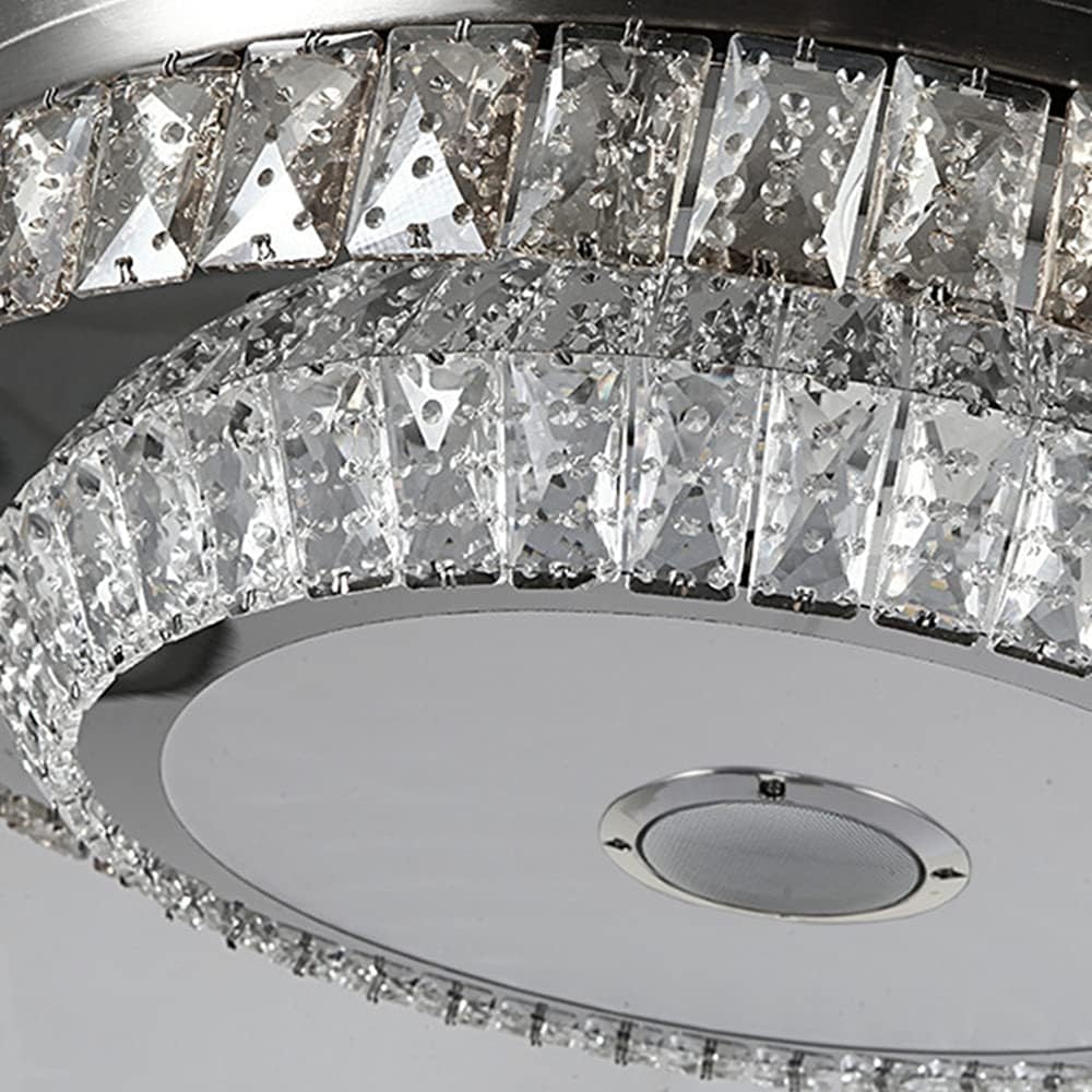 42'' Fandelier Crystal Ceiling Fan with Light, 3 Speeds Changes 7 Colors Dimmable Fandelier Bluetooth Speaker Music Ceiling Fans Modern 2 Layers Crystal Light Fixture for Bedroom,Living Room