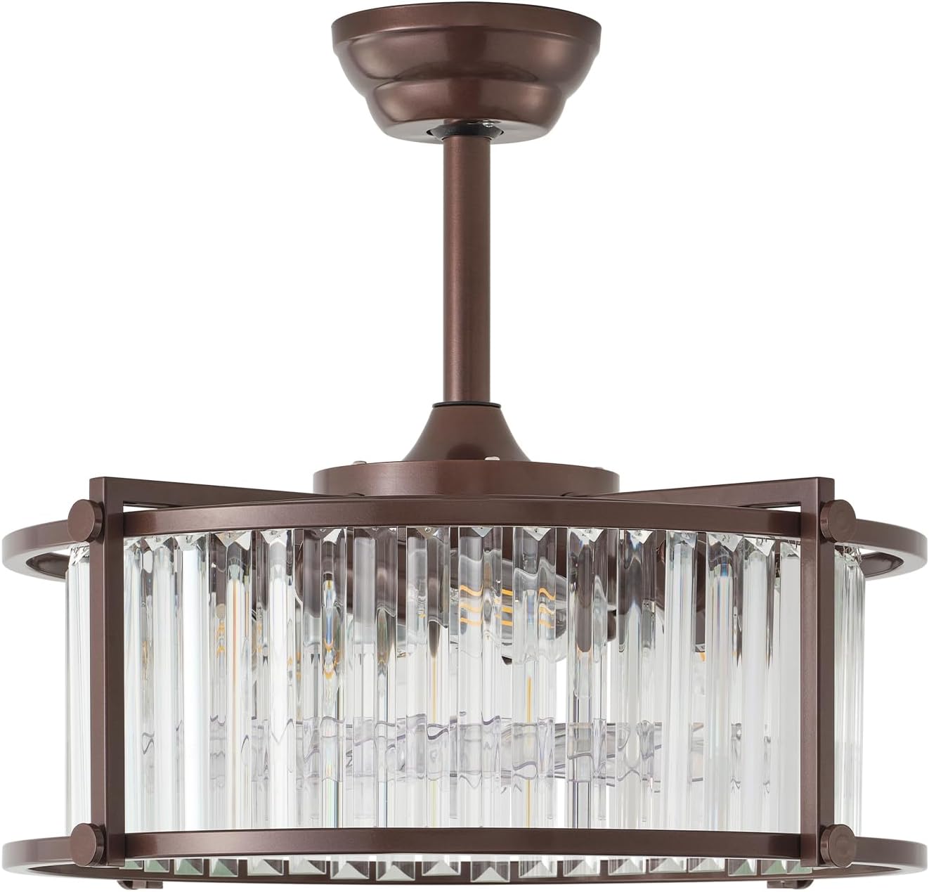 20' Farmhouse Rustic Crystal Fandelier Ceiling Fans with Lights, Brown Crystal Industrial Chandelier Ceiling Fan with Light and Remote, Caged with 6 Speeds for Bedroom, Nursery, Living Room