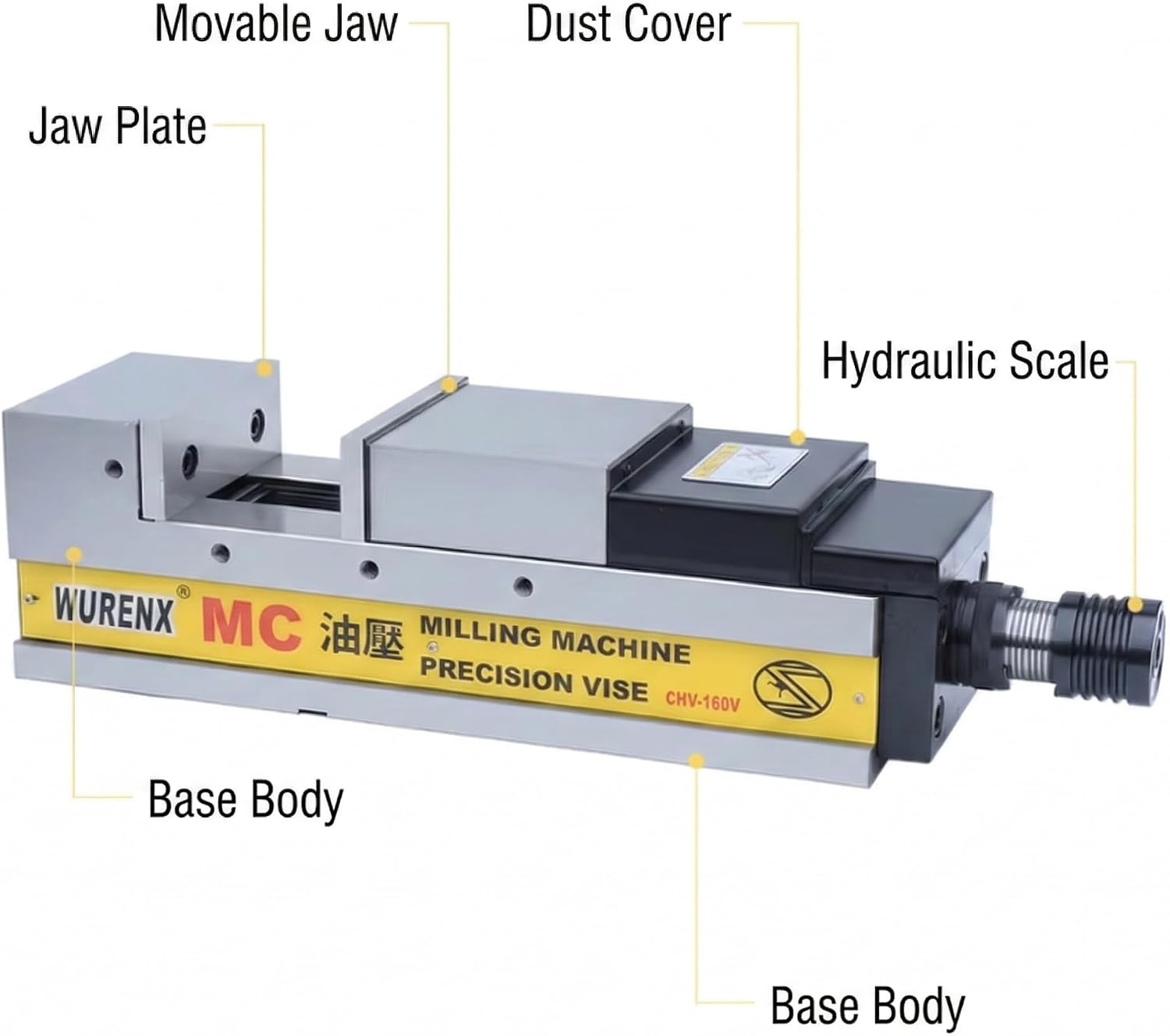 High Precision Hydraulic CNC Machine Vise 4'/5'/6'/8', Heavy Duty Milling Vise for CNC Milling Machine, Hardened Steel Precision Vise for Metalworking Machining (CHV-160L 6inch(Jaw opening 11.81inch))
