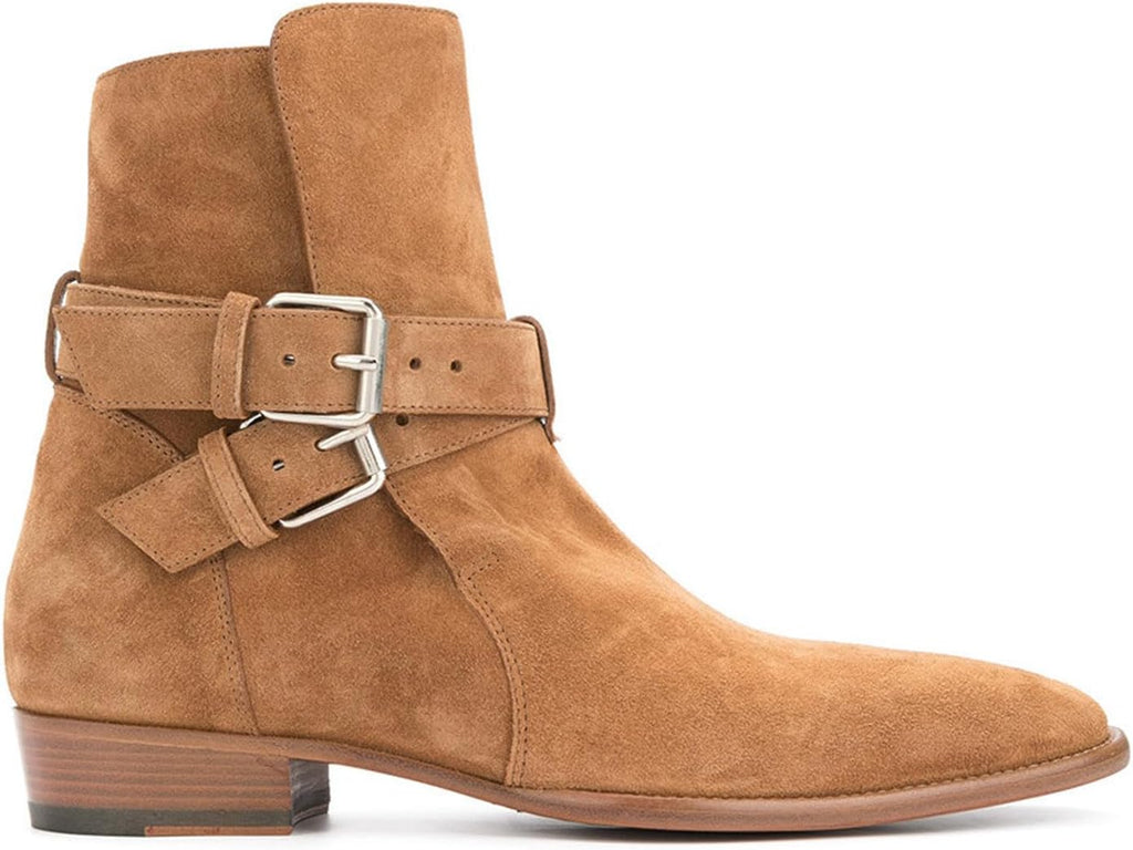Santimon Men's Double-Buckle Jodhpur Boots- Premium Suede Harness Ankle Chelsea Boots, Dress Casual Western Boots for Business, Casual, Travel, Wedding,Party