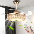42' Bluetooth Chandelier Ceiling Fans with Lights Modern Retractable Fandelier Ceiling Fan and Remote 7 Color Change Smart Invisible Fan Light with Music Player for Bedrooms Living Room, Gold