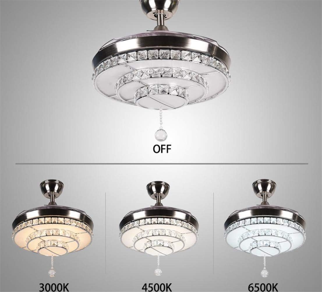 42 Inch LED Crystal Ceiling Fan Light with Remote Control, 3 Color Change 3 Speed Retractable Ceiling Fandelier Lighting for Livingroom Diningroon Bedroom