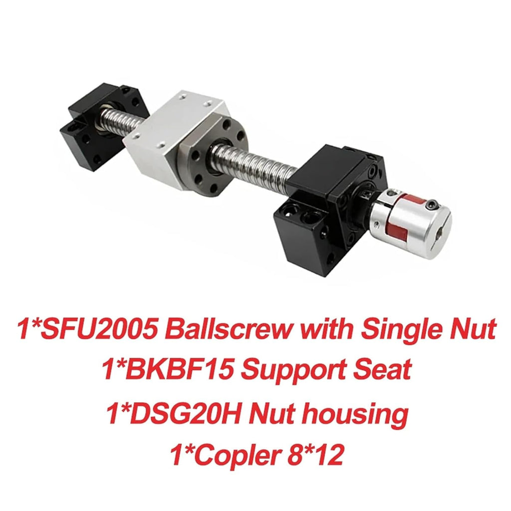 1 Set Dia 20mm Ball Screw SFU2005 / SFU2010 with 5mm / 10mm Pitch Single Ball Nut + Bearings for CNC Router(SFU2005 Set,950mm)