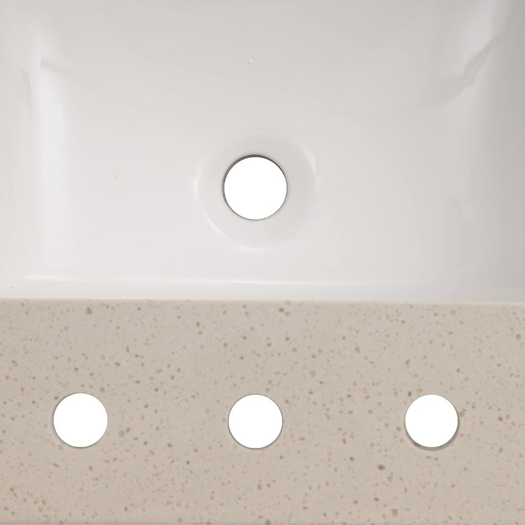 MSI Iced White Vanity Top with Under Mount Rectangle Ceramic Sinks, Engineered Marble Stone, 4' CC Faucet Holes, 49'X22'